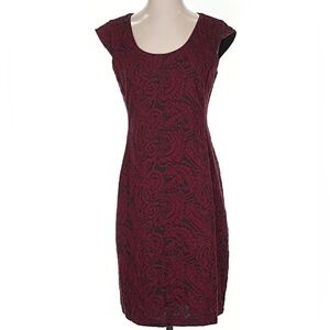 Ann Taylor Women’s Burgundy Red Black Jacquard Paisley Dress Size 4